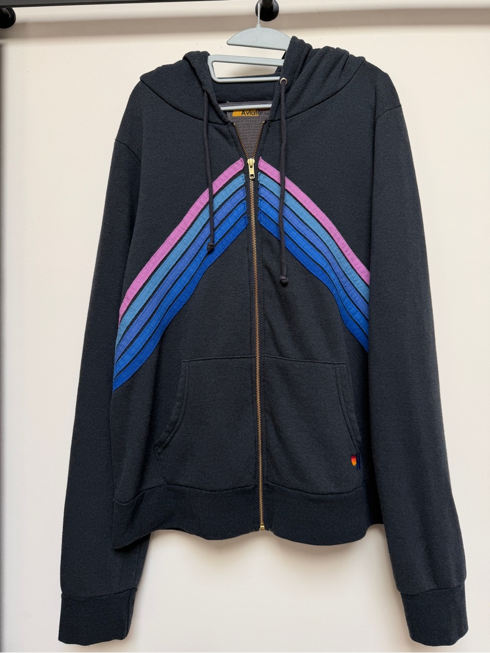 Aviator Nation Zip-Up Five Stripe Charcoal Mountain Stitch Hoodie in XL - RARE! - Picture 8 of 16